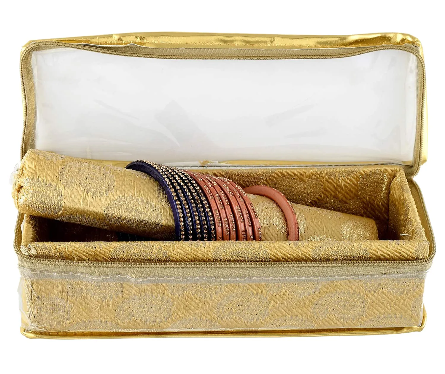 Kuber Industries Carry Design Laminated 1 Rod Box, Organizer For Bangle, Watches, Bracelets, Jewellery With Tranasparent Top - Pack of 2 (Gold)-47KM028