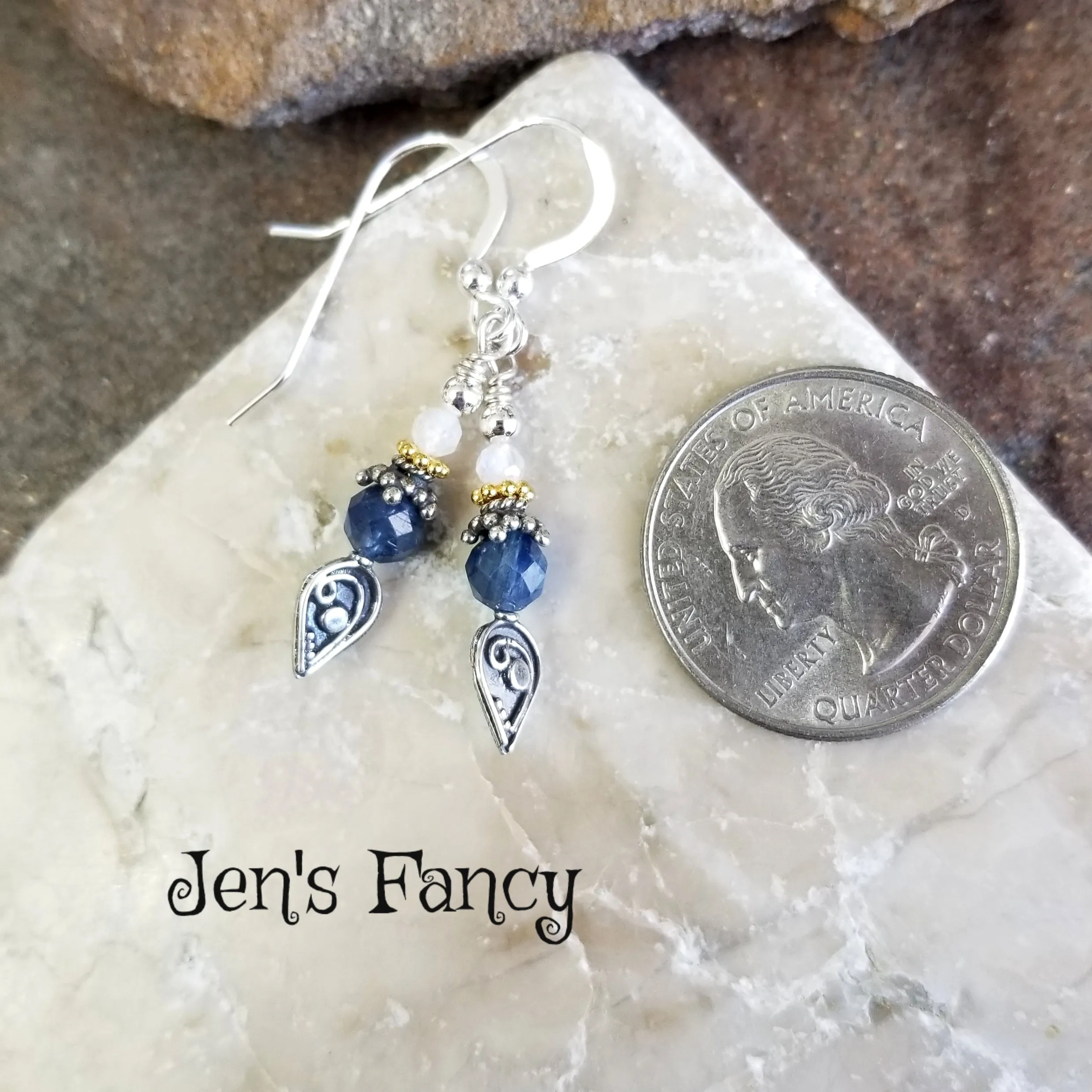 Kyanite & Moonstone Earrings Bali Sterling Silver