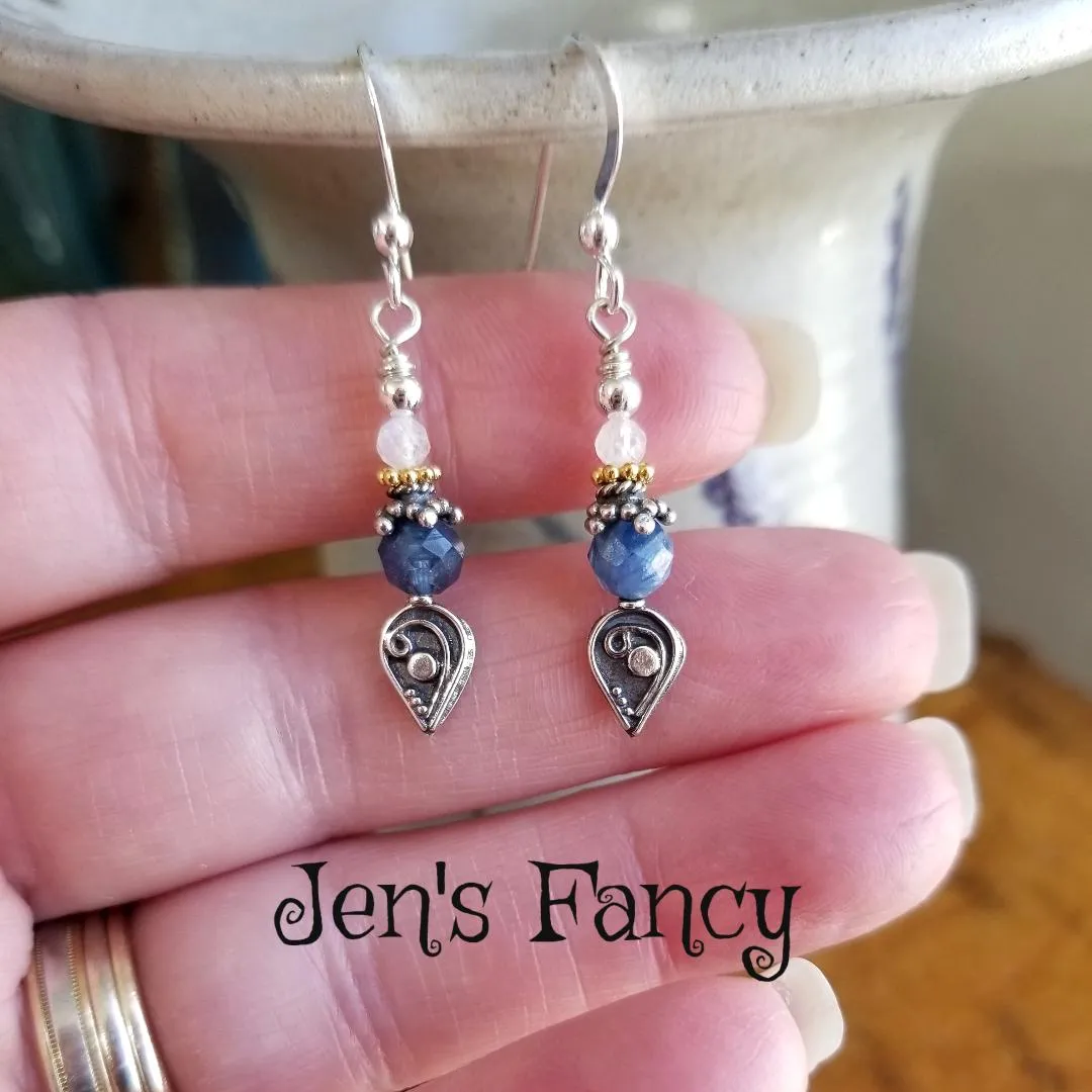 Kyanite & Moonstone Earrings Bali Sterling Silver