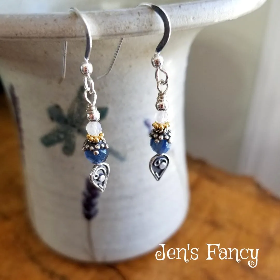 Kyanite & Moonstone Earrings Bali Sterling Silver