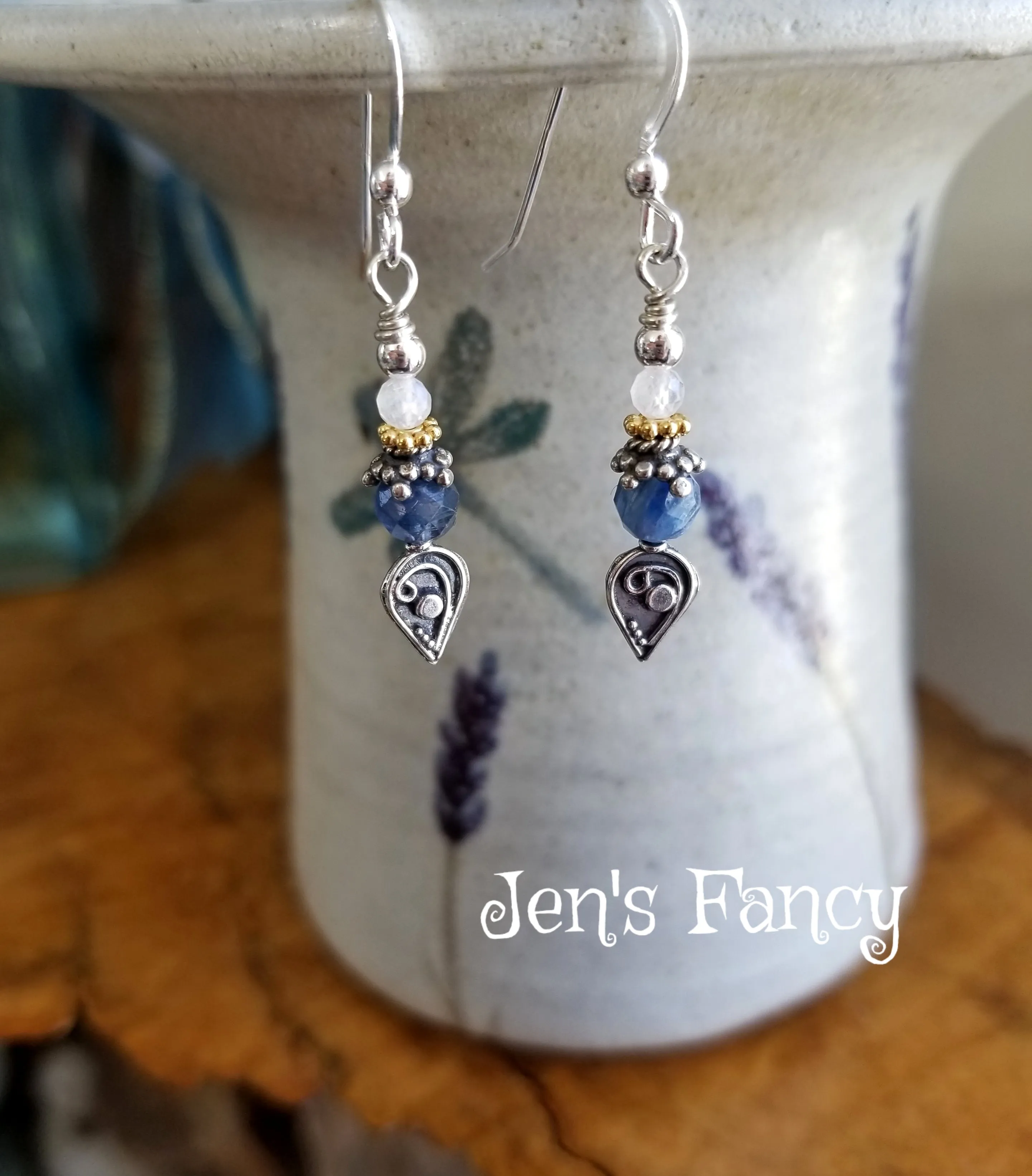 Kyanite & Moonstone Earrings Bali Sterling Silver