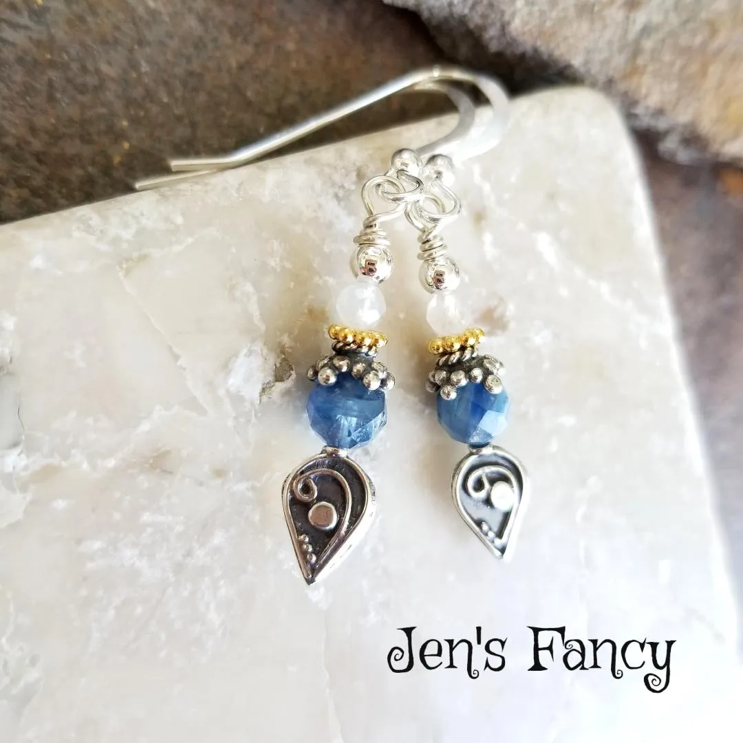 Kyanite & Moonstone Earrings Bali Sterling Silver