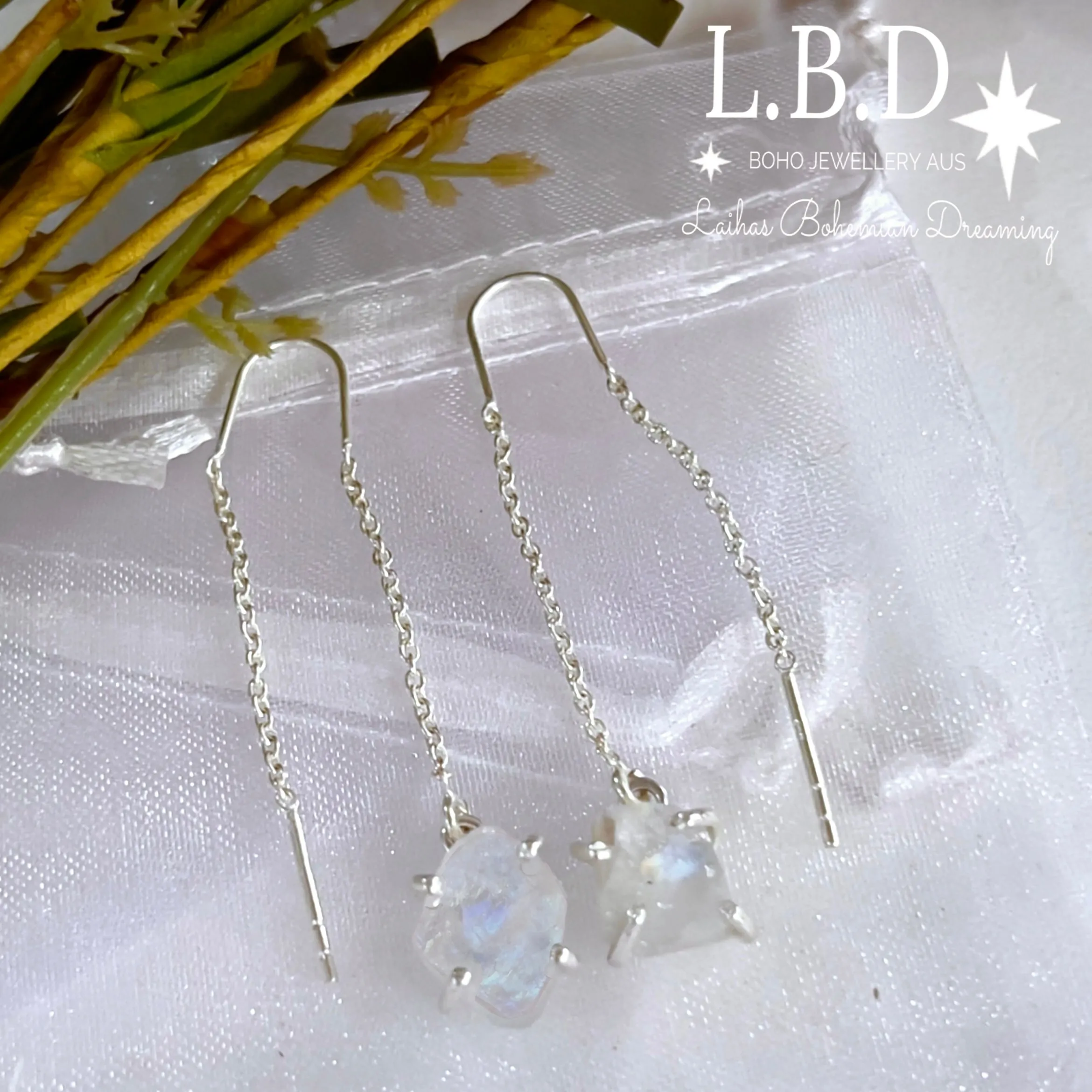 Laihas Raw Moonstone Threader Earrings