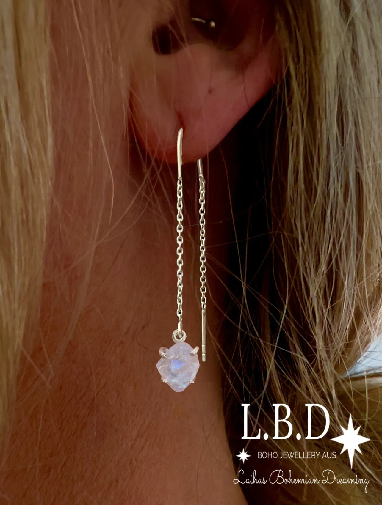 Laihas Raw Moonstone Threader Earrings