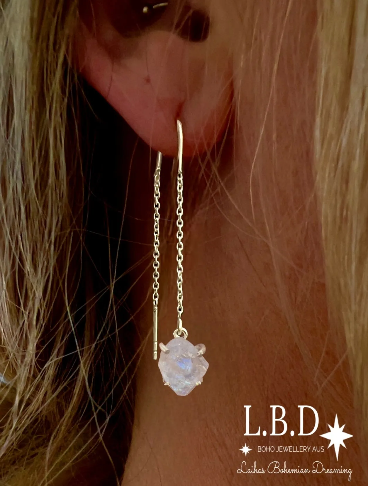 Laihas Raw Moonstone Threader Earrings
