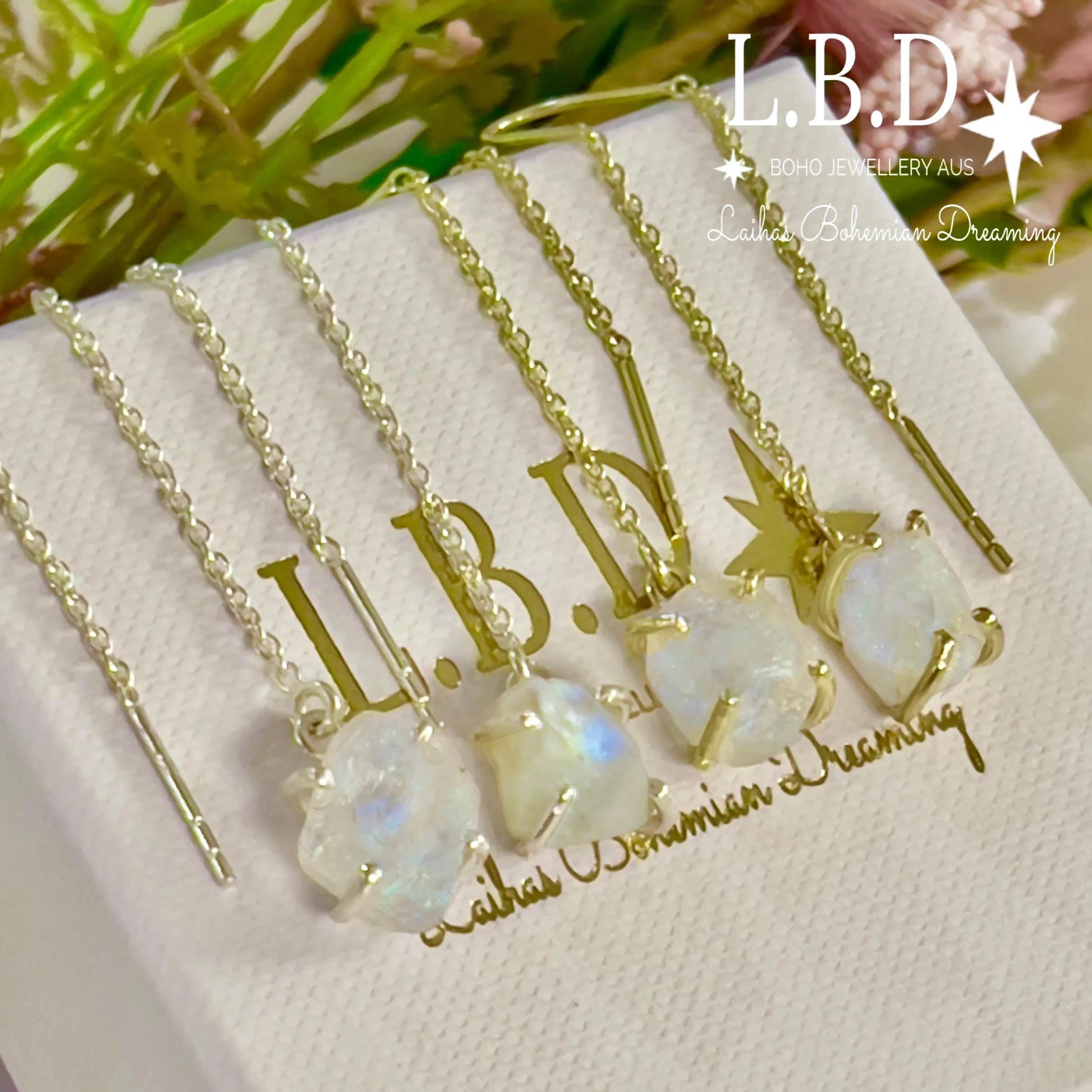 Laihas Raw Moonstone Threader Earrings