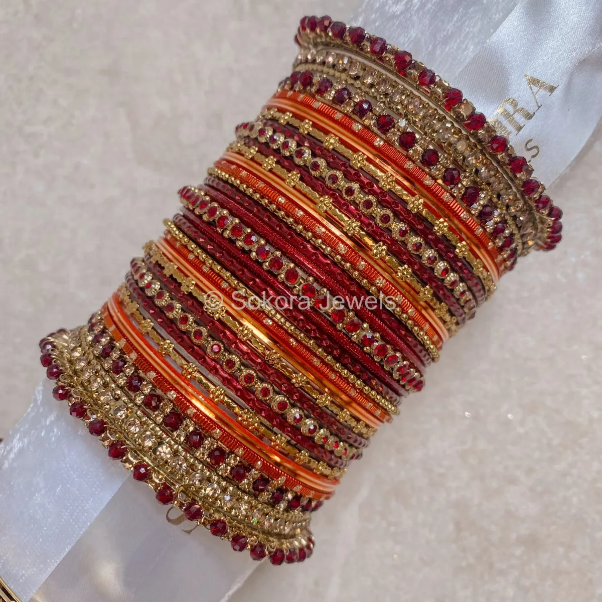 Lalita - Maroon & Orange Bangle Set