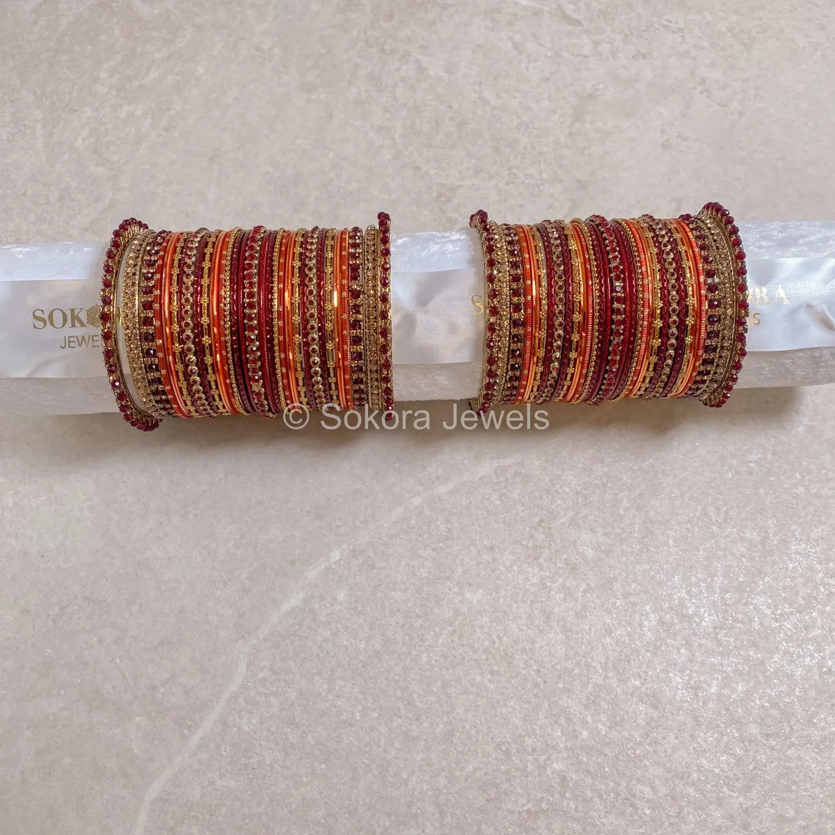 Lalita - Maroon & Orange Bangle Set