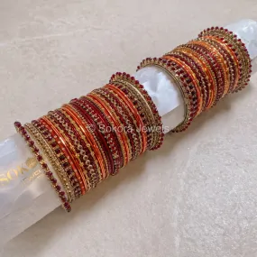 Lalita - Maroon & Orange Bangle Set