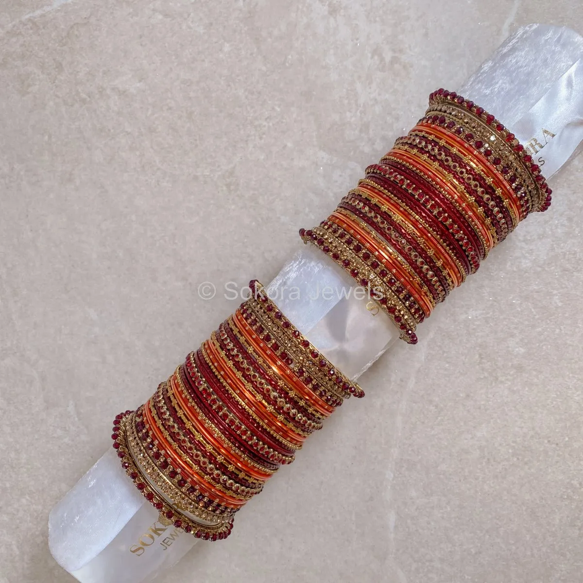 Lalita - Maroon & Orange Bangle Set