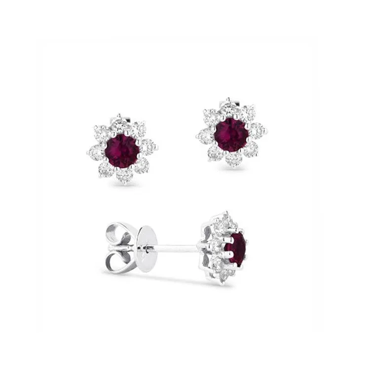 LaViano Fashion 14K White Gold Ruby and Diamond  Earrings