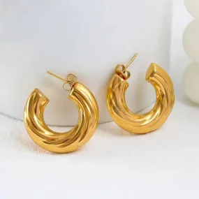 Layered Gold Glossy 18K Gold Anti Tarnish Copper Hoop Bali Earring for Women