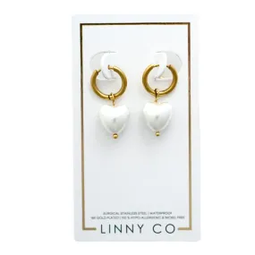 Linny Co | Willa Gold Tone Huggie Hoops with Dangling Heart Pearls