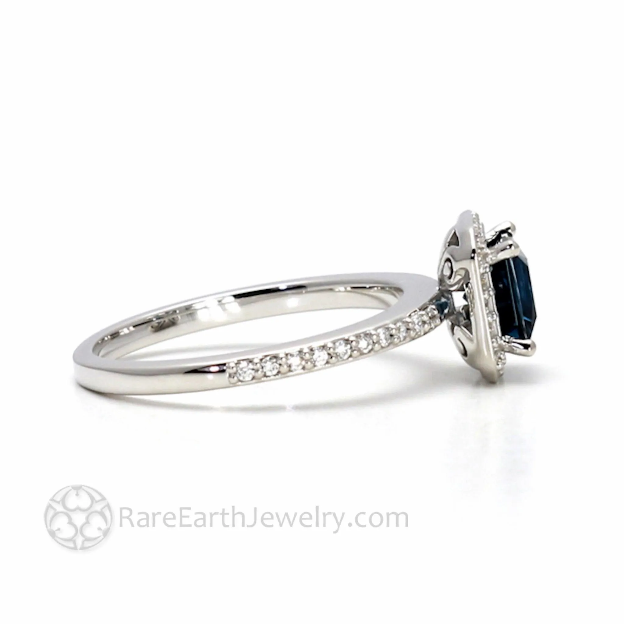 London Blue Topaz Engagement Ring Square Princess Cut Halo
