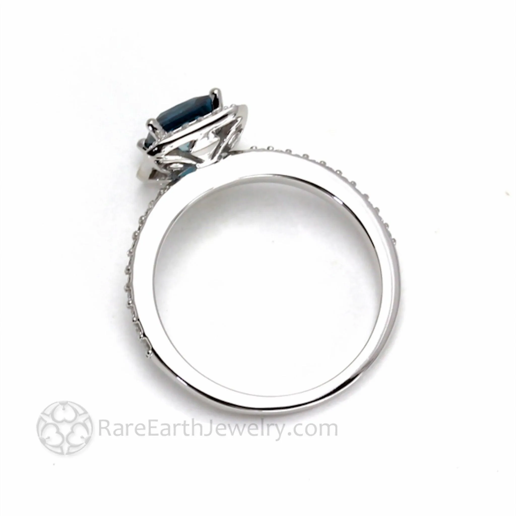 London Blue Topaz Engagement Ring Square Princess Cut Halo