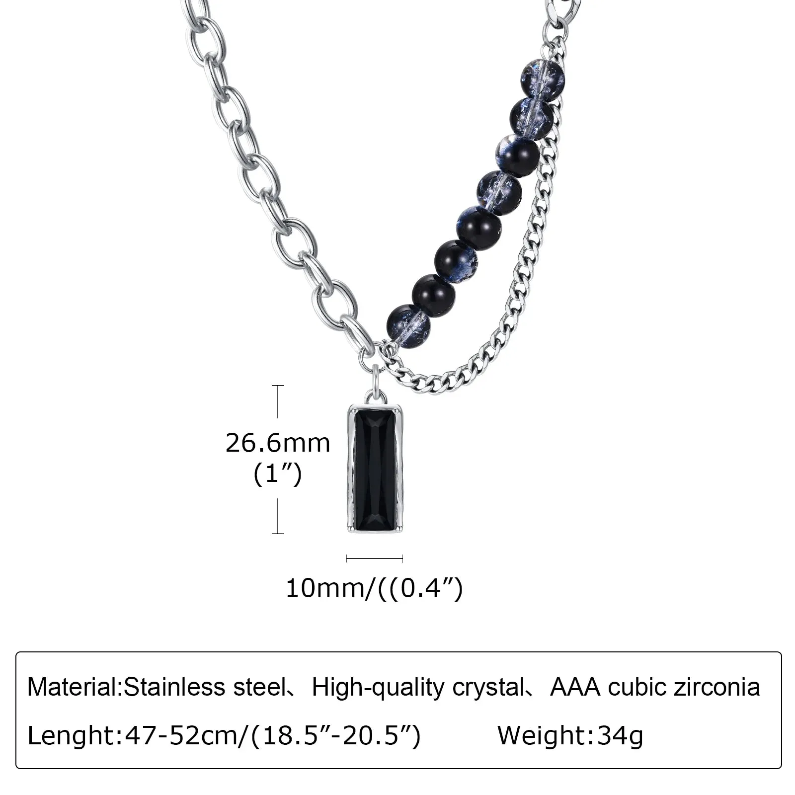 Men Stylish Black Stone Choker Necklaces,Chic Double Layers Chain Collar