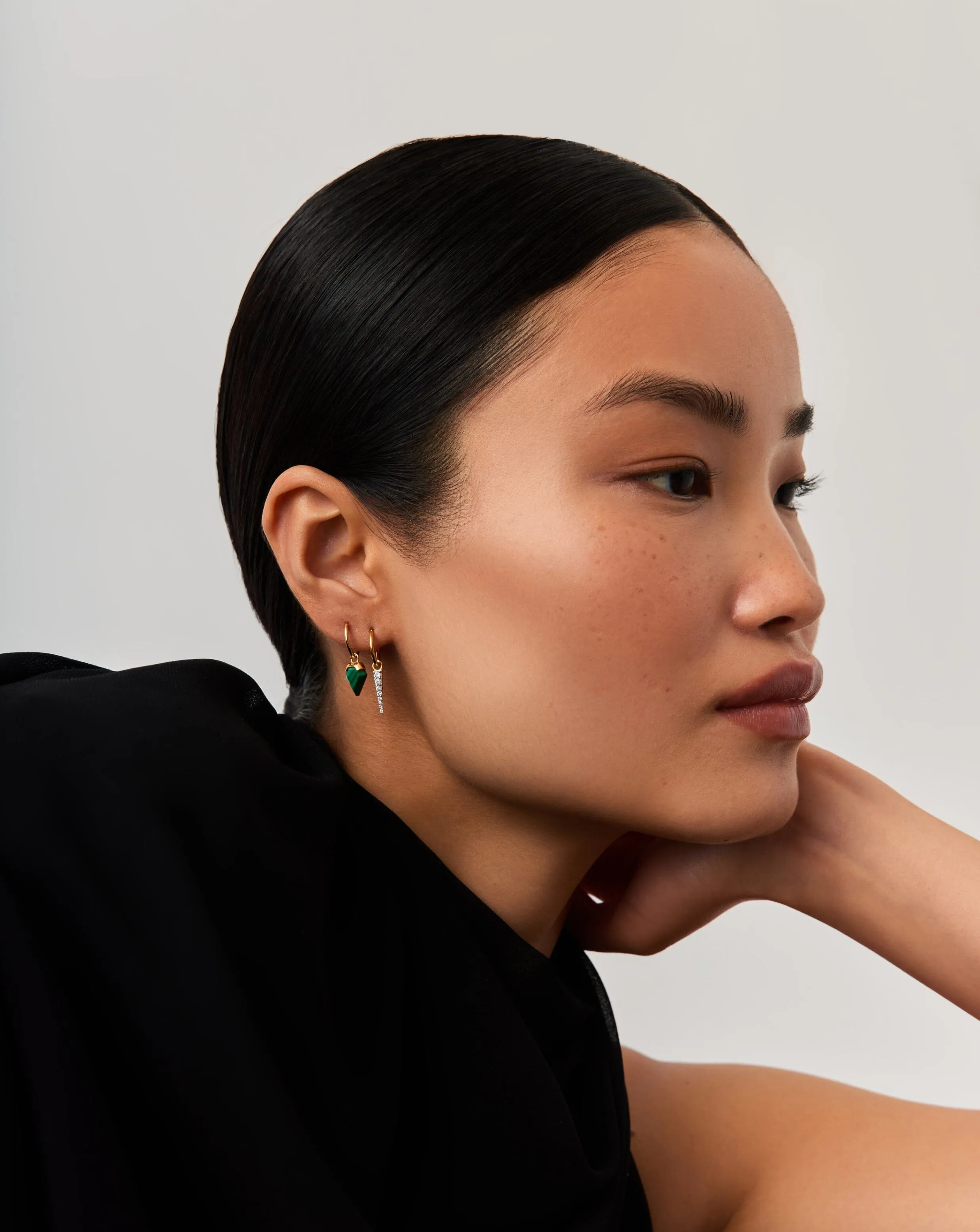 Mini Pave Spike Hoop Earrings in Gold