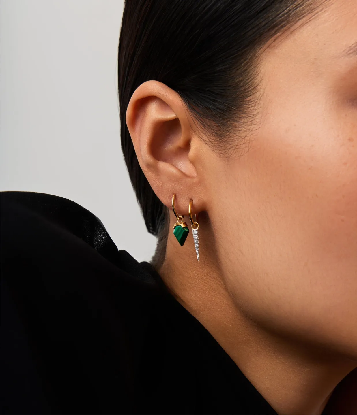 Mini Pave Spike Hoop Earrings in Gold