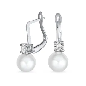 Modern Bridal CZ Round Ball Drop Ball Pearl Earrings Silver Plated