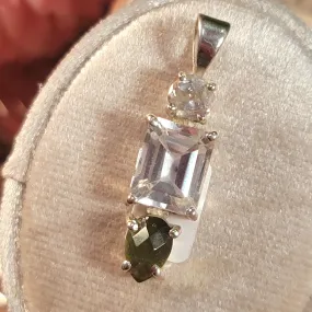 Moldavite x White Topaz .925 Silver Pendant for Creating Your Dream Life