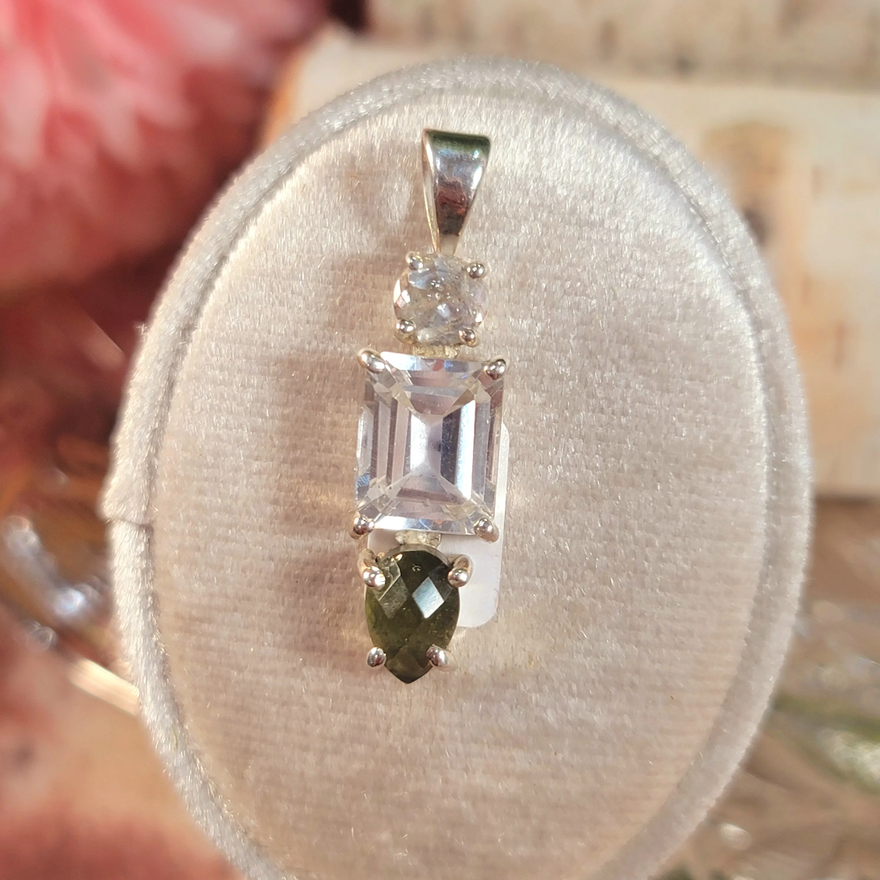 Moldavite x White Topaz .925 Silver Pendant for Creating Your Dream Life