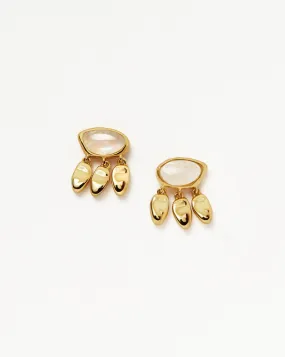 Molten Gemstone Charm Stud Earrings | 18k Gold Vermeil/Rainbow Moonstone