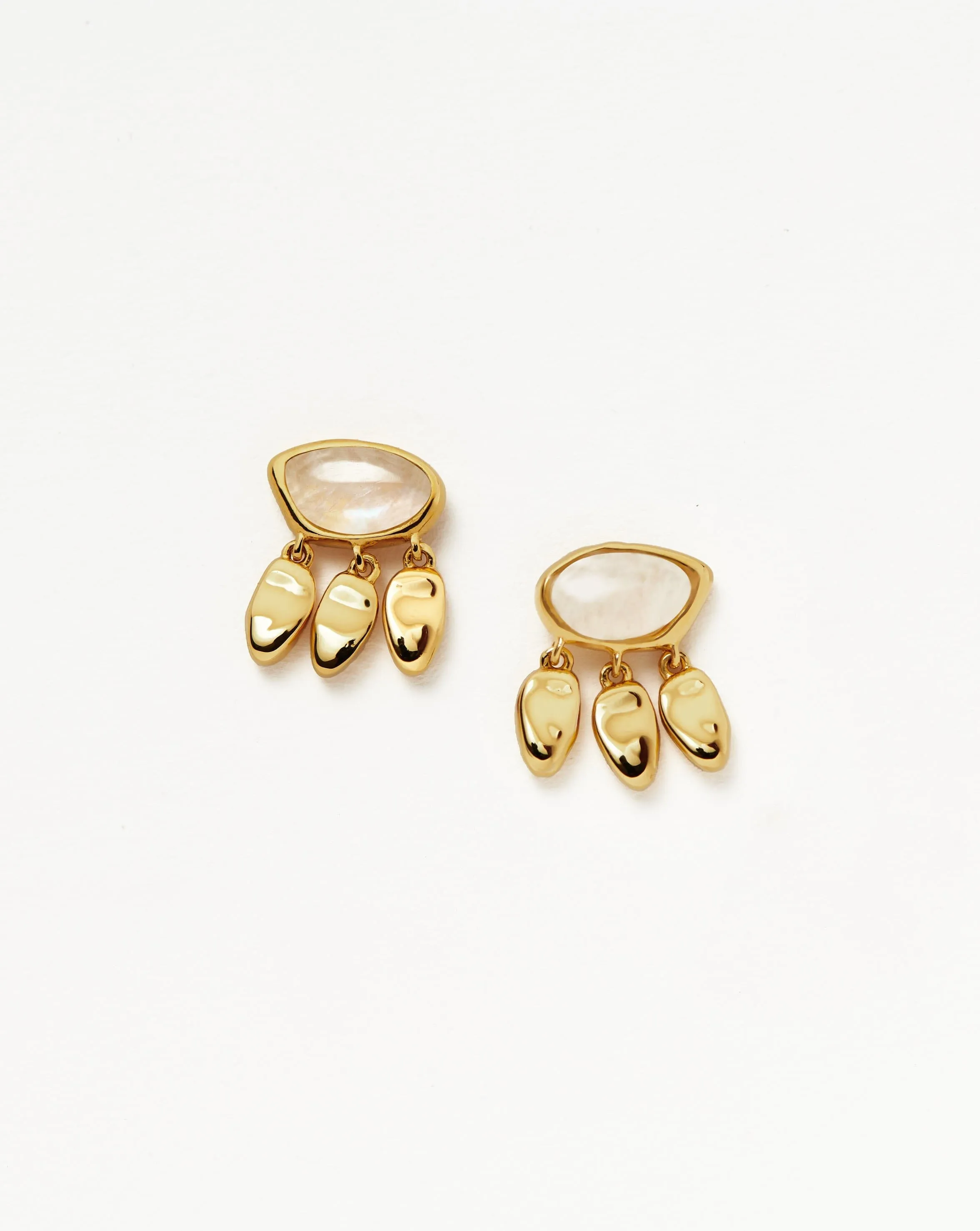 Molten Gemstone Charm Stud Earrings | 18k Gold Vermeil/Rainbow Moonstone