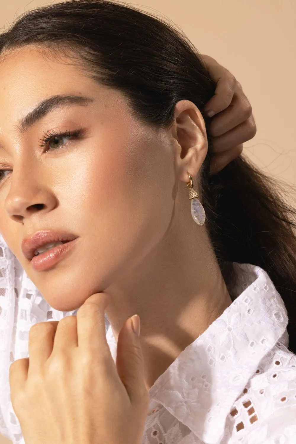 Moondance Huggie Diamond Drop Earrings