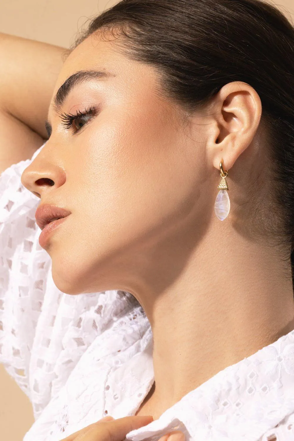 Moondance Huggie Diamond Drop Earrings