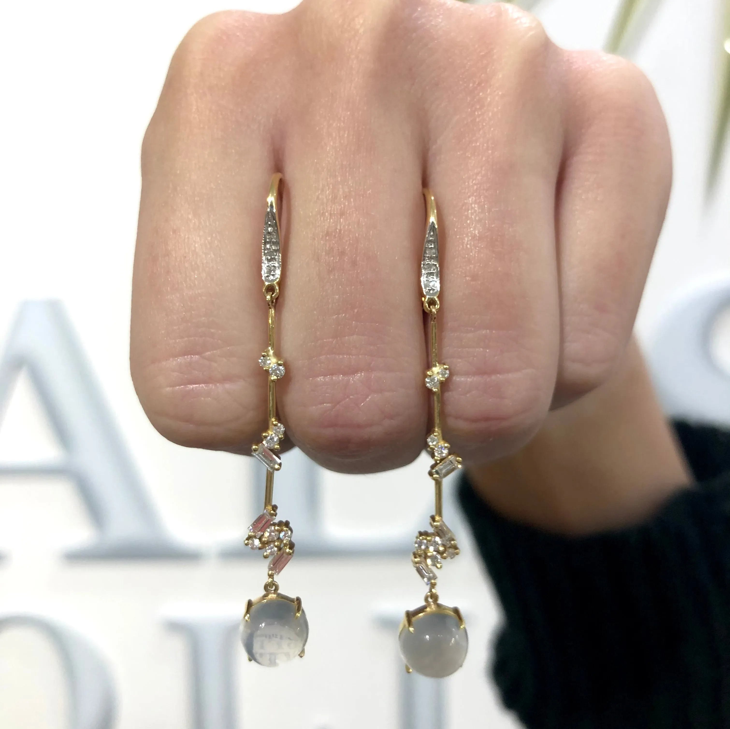 Moonstone and Diamond Luxe Threader Earrings by Meredith Young