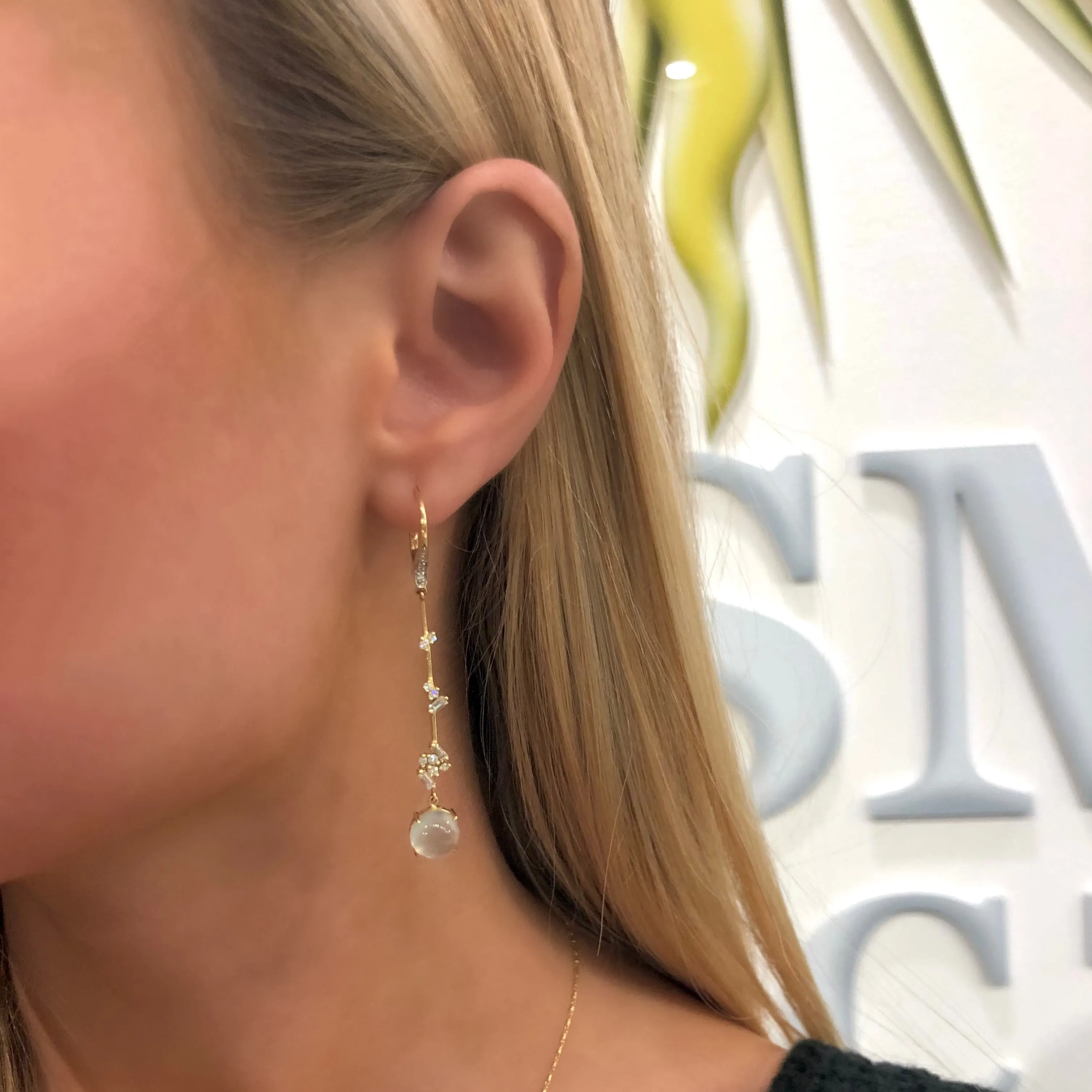 Moonstone and Diamond Luxe Threader Earrings by Meredith Young