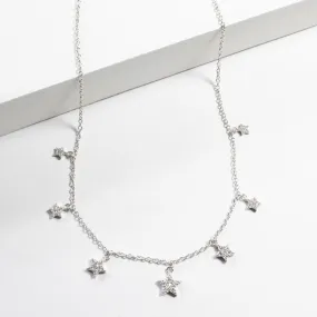 Multi Star CZ Drop Choker - Silver
