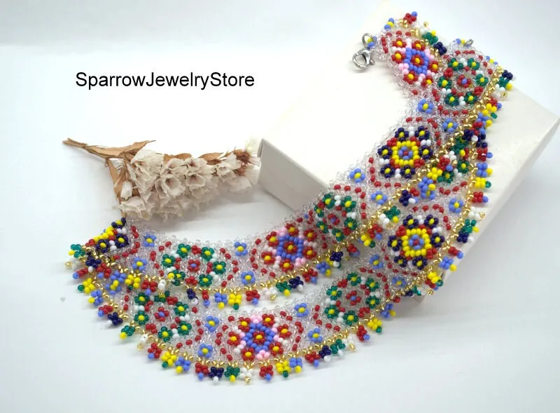 Native tribal Seed bead Necklace Seed bead Tribal jewelry American native choker necklace Bohemian Necklace Personalized Gift for mom her