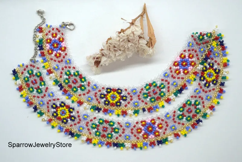 Native tribal Seed bead Necklace Seed bead Tribal jewelry American native choker necklace Bohemian Necklace Personalized Gift for mom her