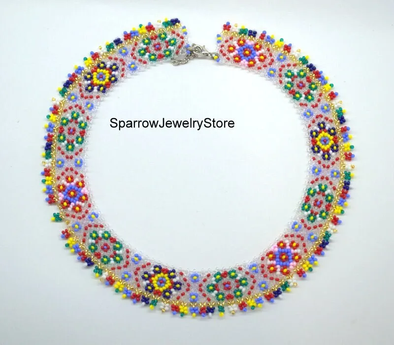 Native tribal Seed bead Necklace Seed bead Tribal jewelry American native choker necklace Bohemian Necklace Personalized Gift for mom her