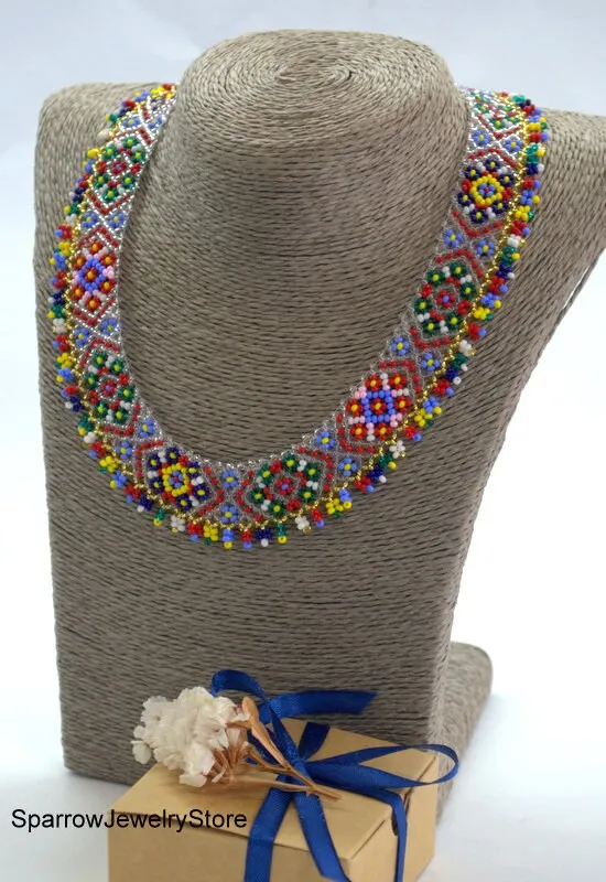 Native tribal Seed bead Necklace Seed bead Tribal jewelry American native choker necklace Bohemian Necklace Personalized Gift for mom her