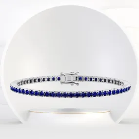 Natural Blue Sapphire Tennis Bracelet 14K Solid Gold