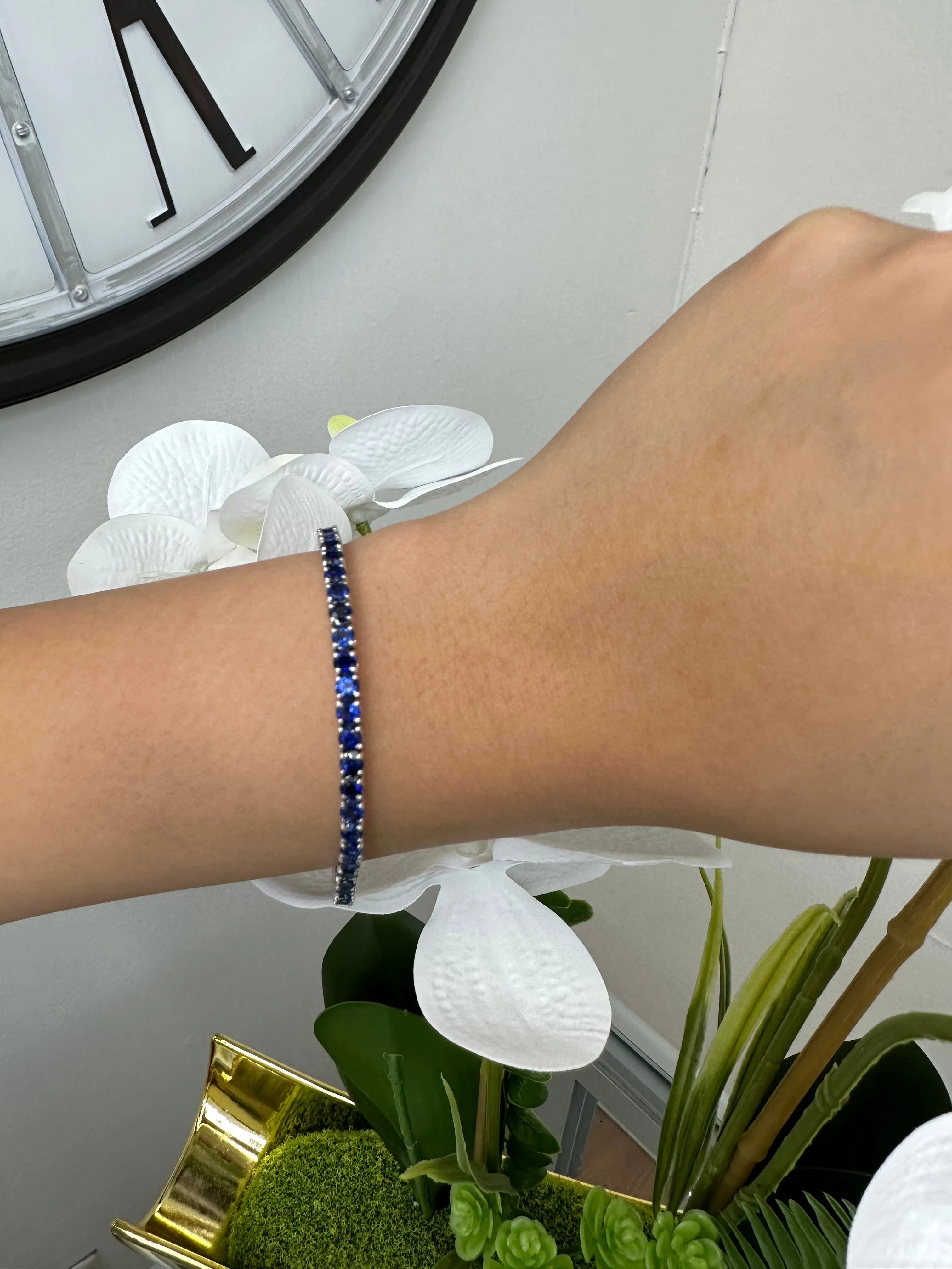 Natural Blue Sapphire Tennis Bracelet 14K Solid Gold