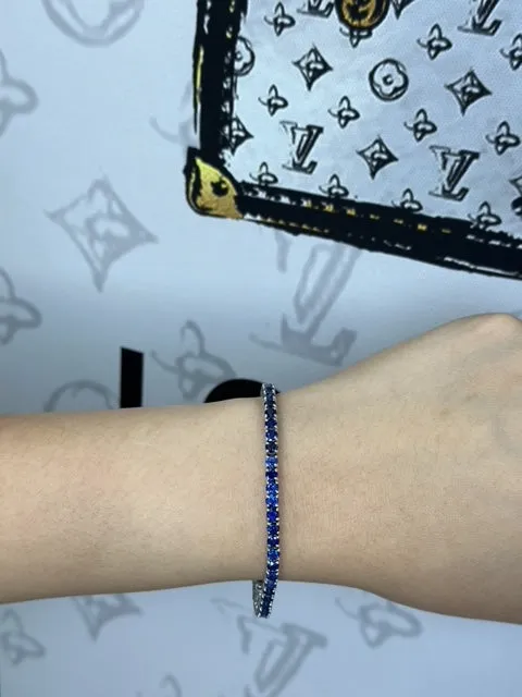 Natural Blue Sapphire Tennis Bracelet 14K Solid Gold