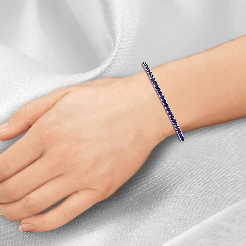 Natural Blue Sapphire Tennis Bracelet 14K Solid Gold