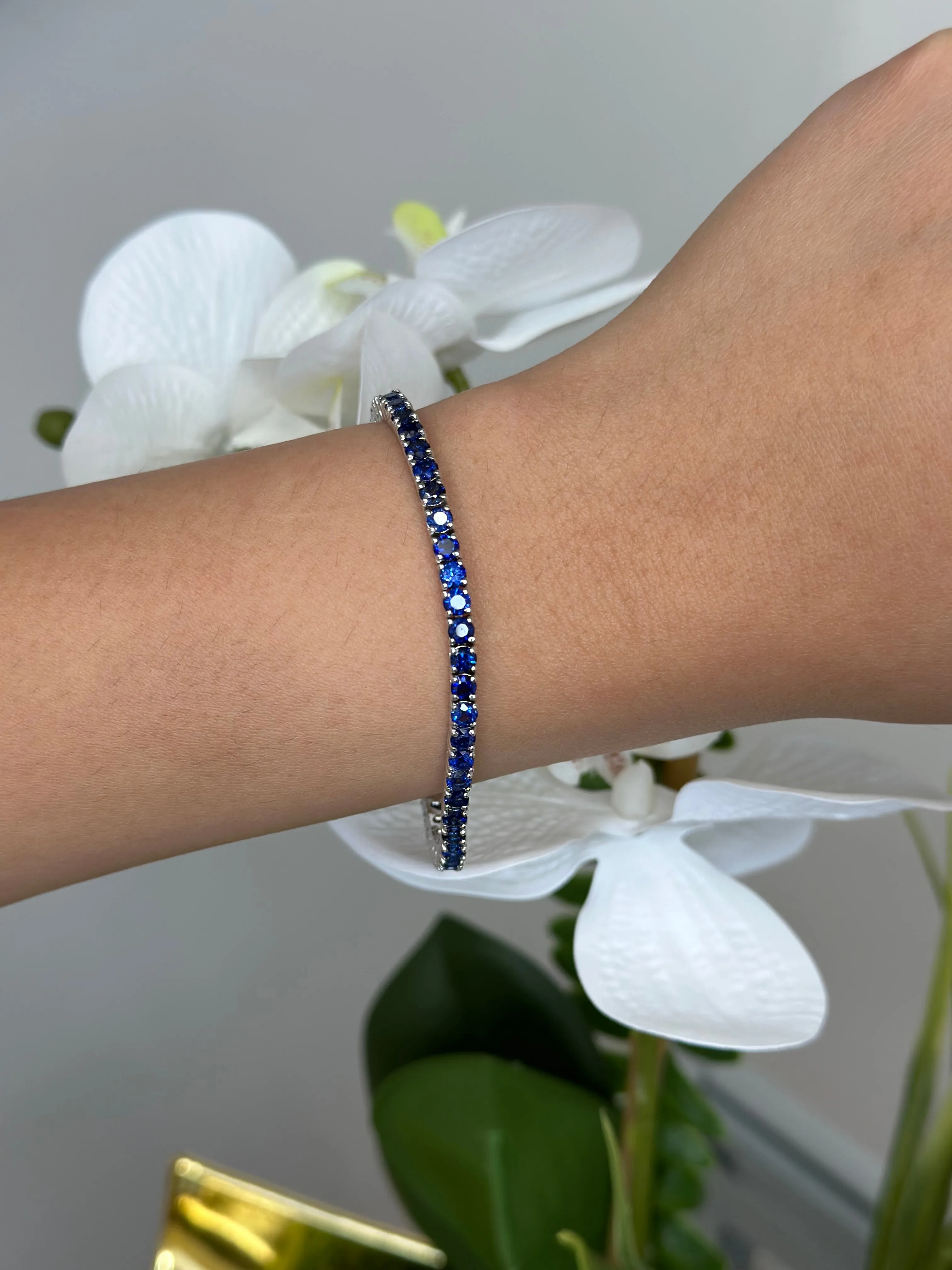 Natural Blue Sapphire Tennis Bracelet 14K Solid Gold