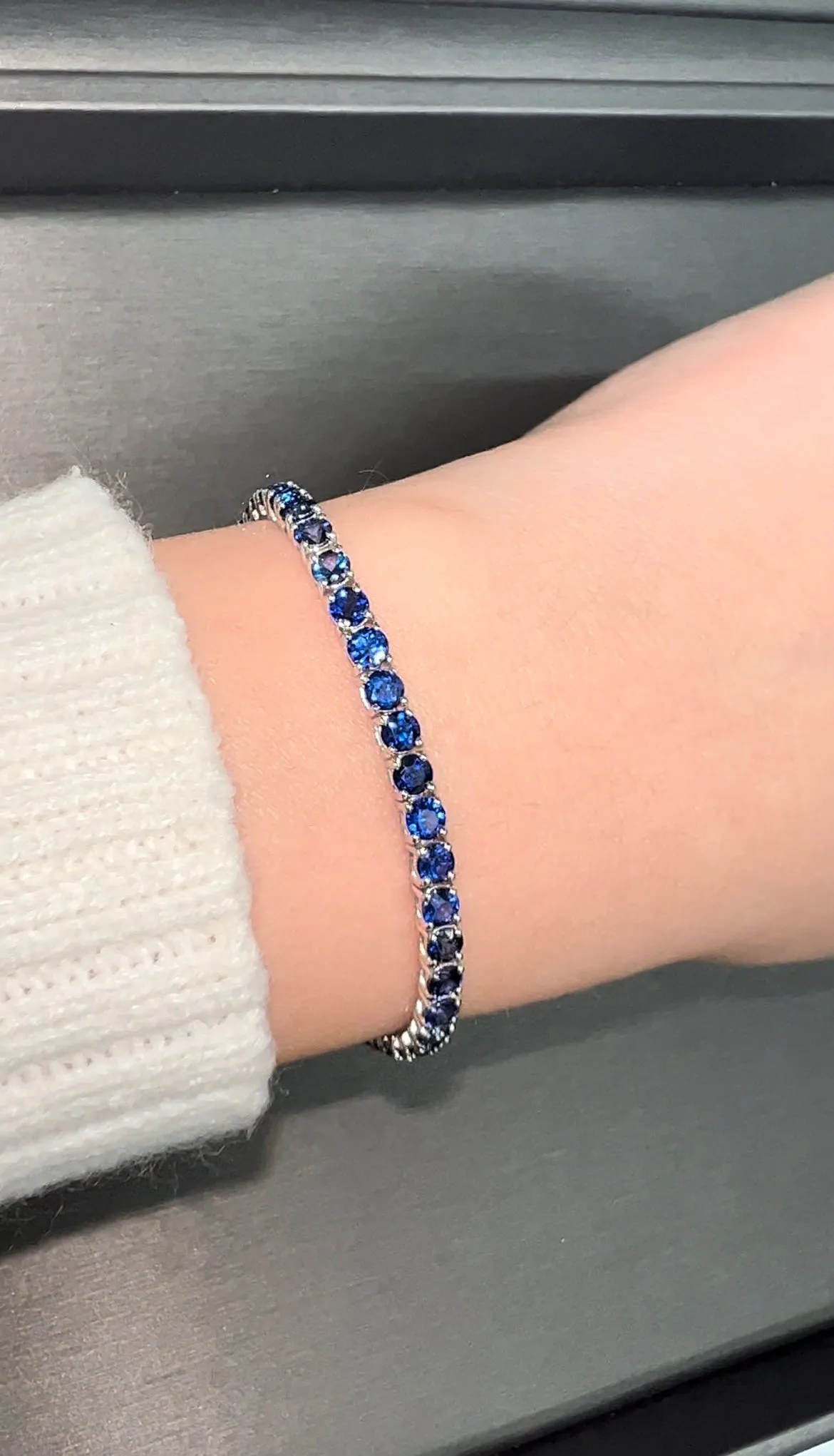 Natural Blue Sapphire Tennis Bracelet 14K Solid Gold