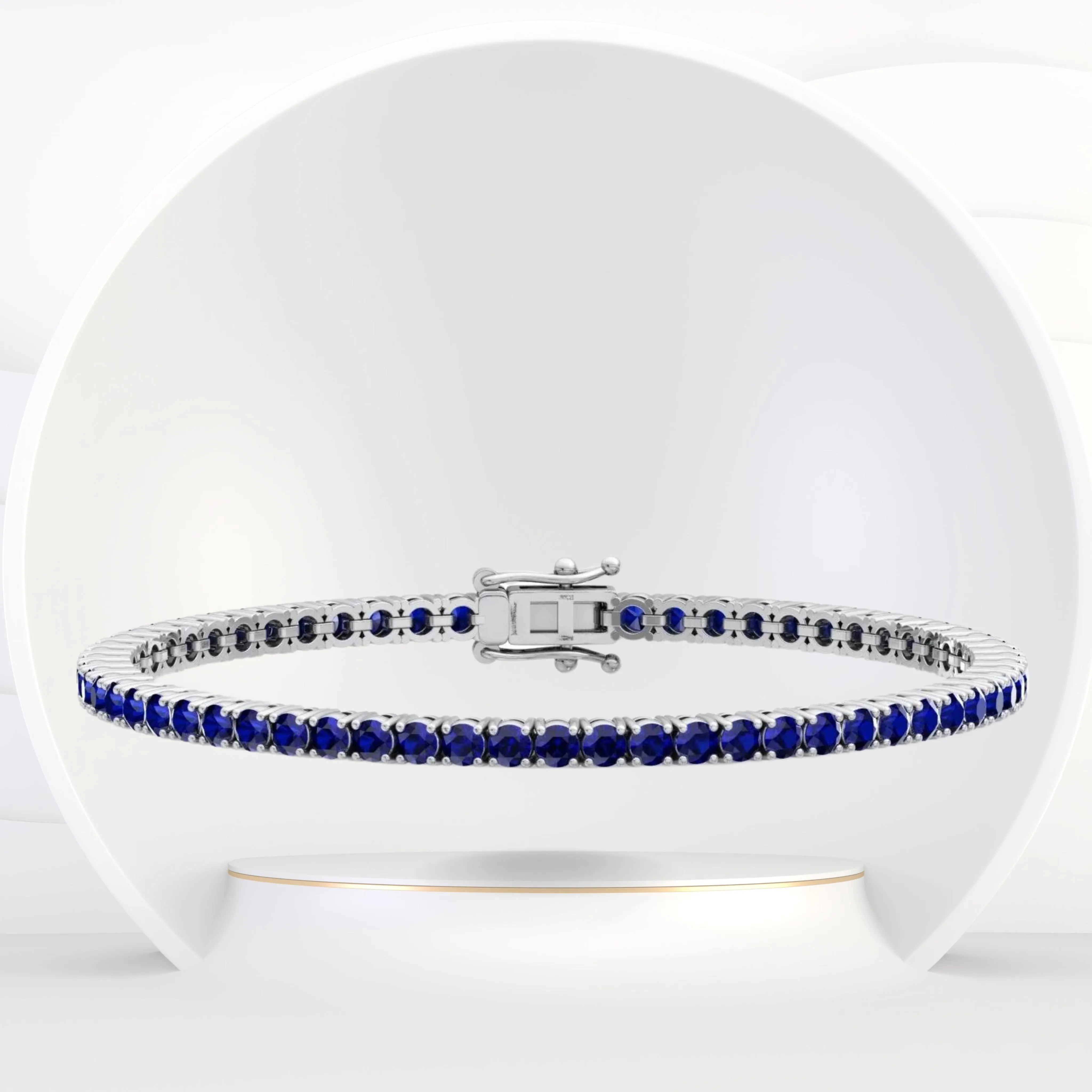 Natural Blue Sapphire Tennis Bracelet 14K Solid Gold