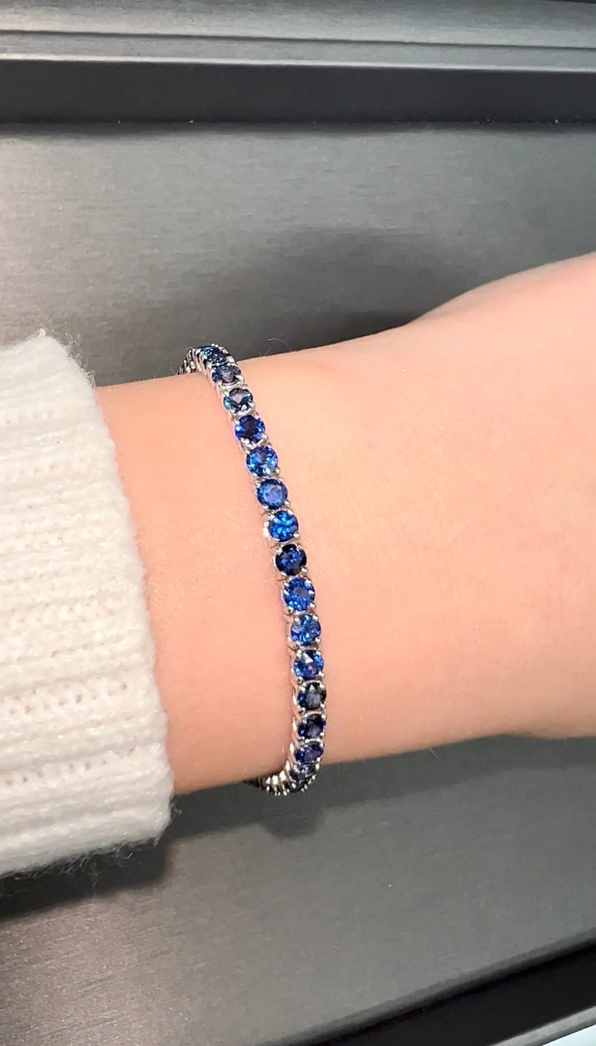 Natural Blue Sapphire Tennis Bracelet 14K Solid Gold