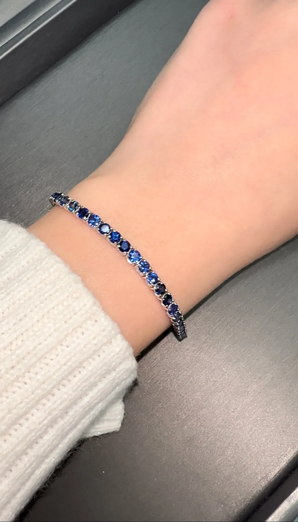 Natural Blue Sapphire Tennis Bracelet 14K Solid Gold