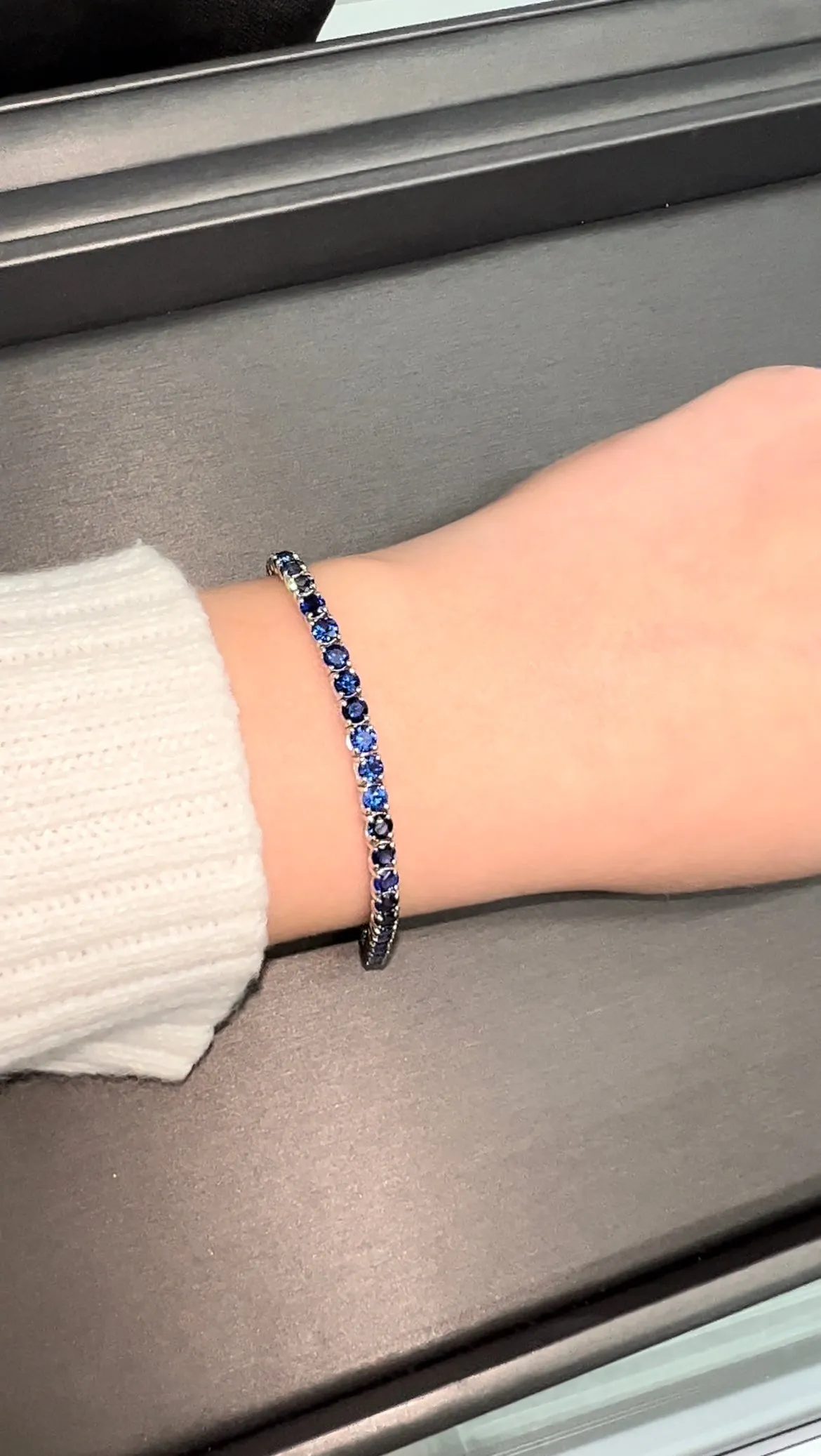 Natural Blue Sapphire Tennis Bracelet 14K Solid Gold