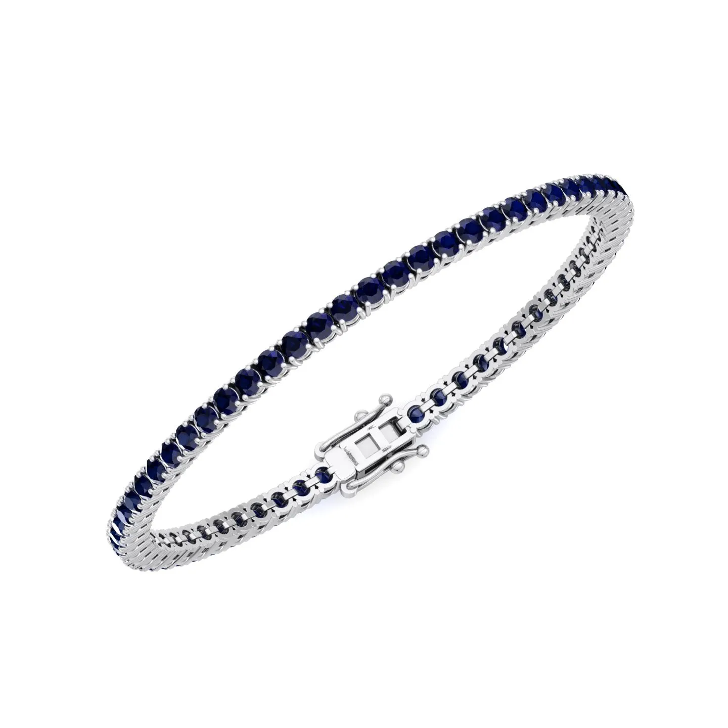 Natural Blue Sapphire Tennis Bracelet 14K Solid Gold
