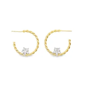 Open Hoop Wire Twisted With Clear Star Stone Hoop Earrings (J195A)