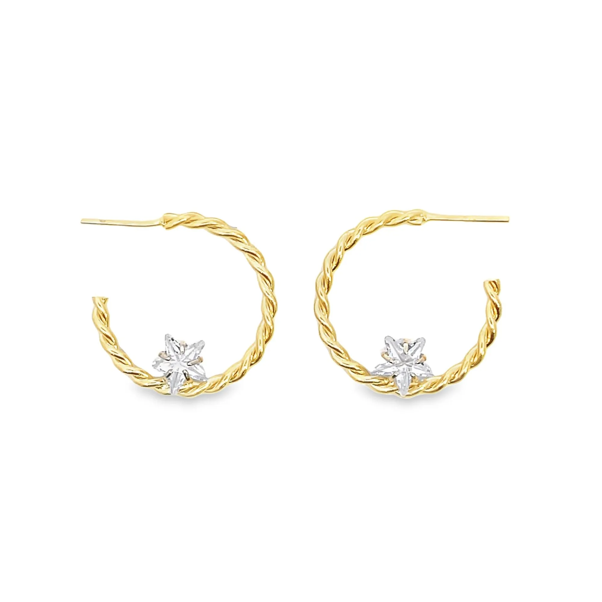 Open Hoop Wire Twisted With Clear Star Stone Hoop Earrings (J195A)