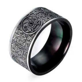 Oriental Dragon Gothic Biker Ring (Chinese Style) - Vintage Silver